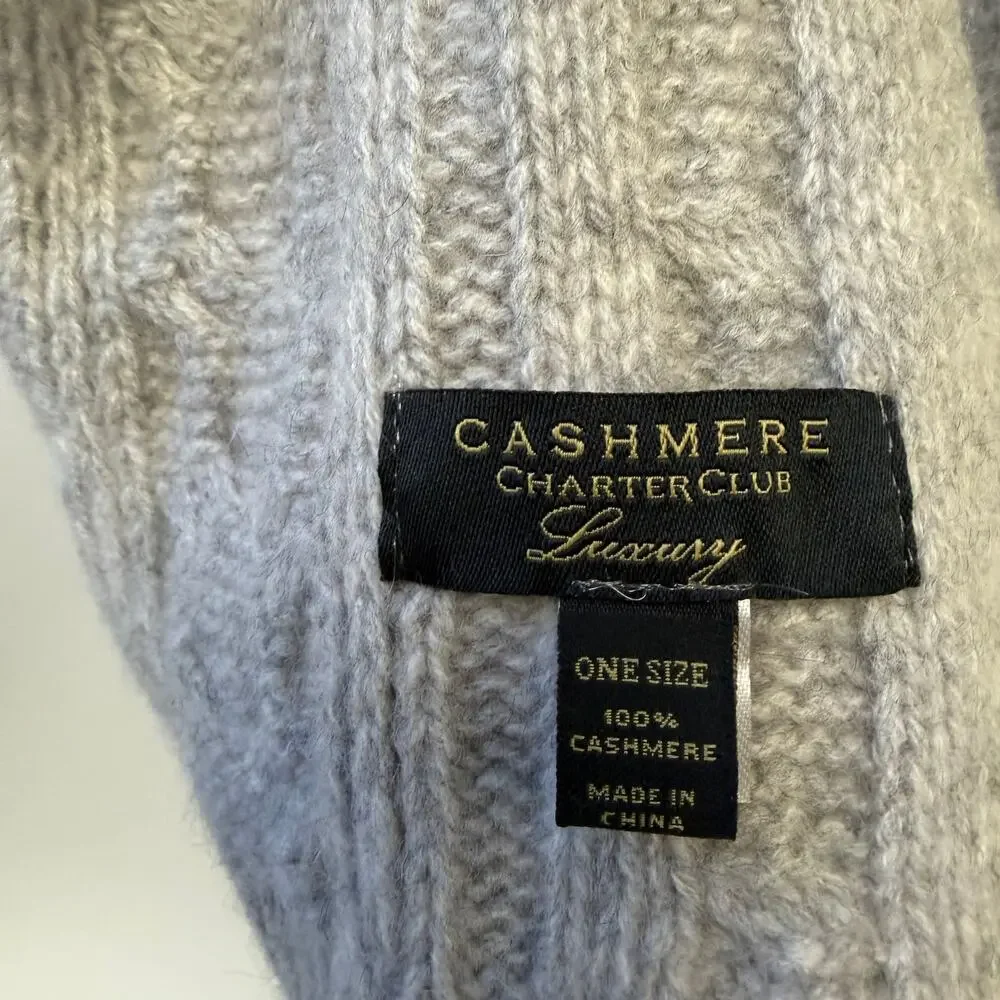 Charter Club 100% Cashmere Cableknit Gray Scarf